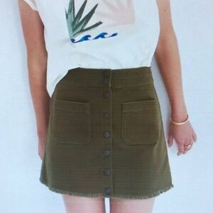 Olive Green Button-Front Skirt